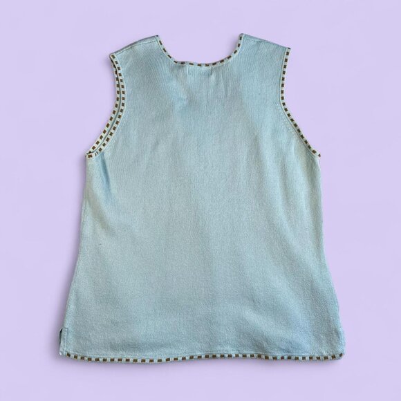 Jeanne Pierre Baby Blue Sleeveless Knit Sweater M | Brown Polka Dot Trim - Picture 5 of 6